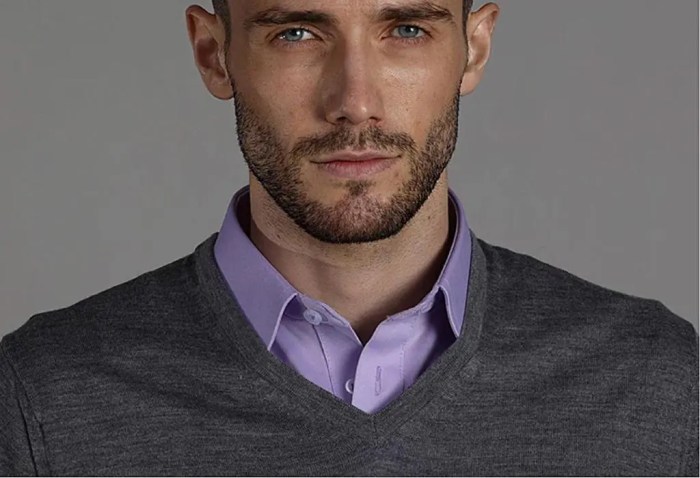 Mens sweater and dress shirt combo